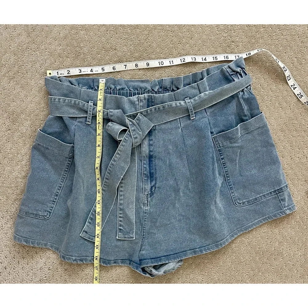 SWEET GENERIS Women's‎ PLUS Blue Cotton Denim Belted Jean Shorts-Sizes 1X and 3X